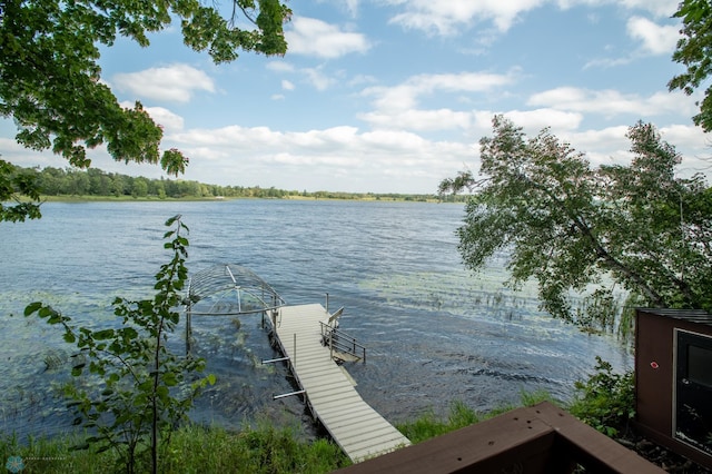 view of dock with a water view