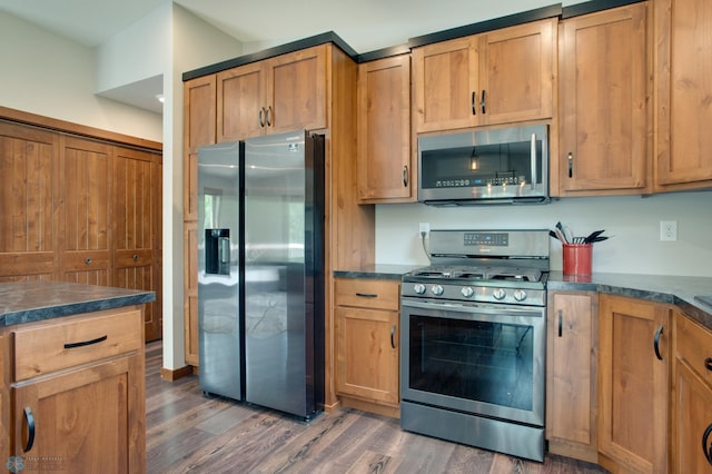 kitchen featuring dark wood-type flooring and stainless steel appliances