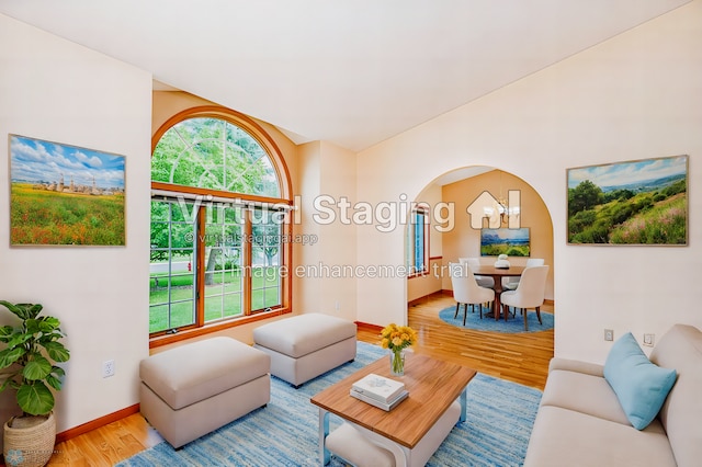 living room with hardwood / wood-style flooring