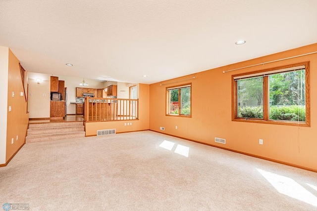 unfurnished living room with light carpet