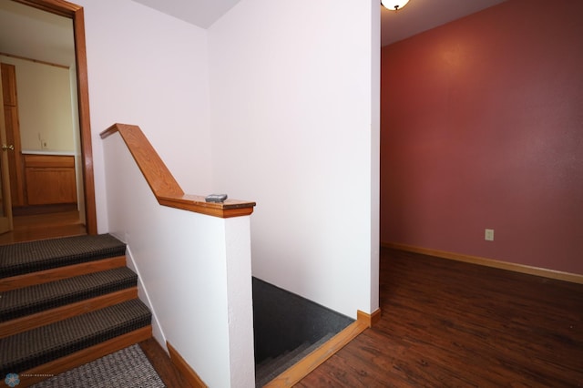 stairway featuring hardwood / wood-style floors