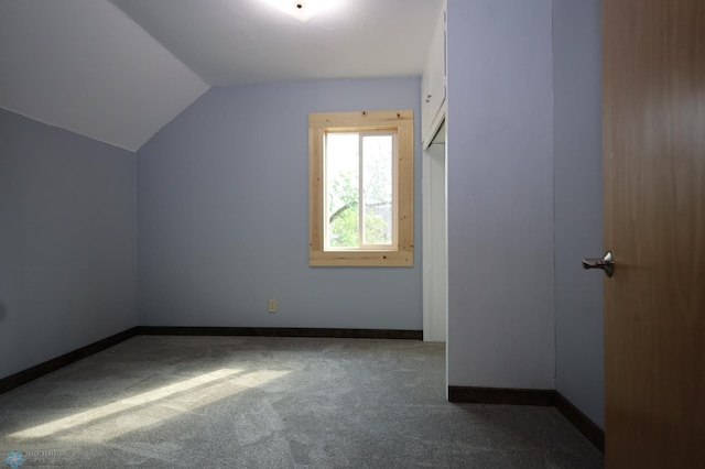 bonus room with lofted ceiling and carpet flooring