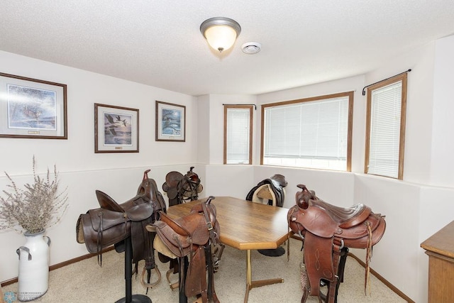 dining space featuring carpet