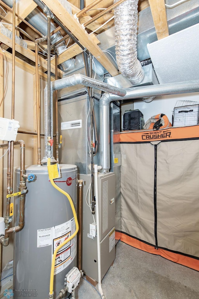 utility room with water heater