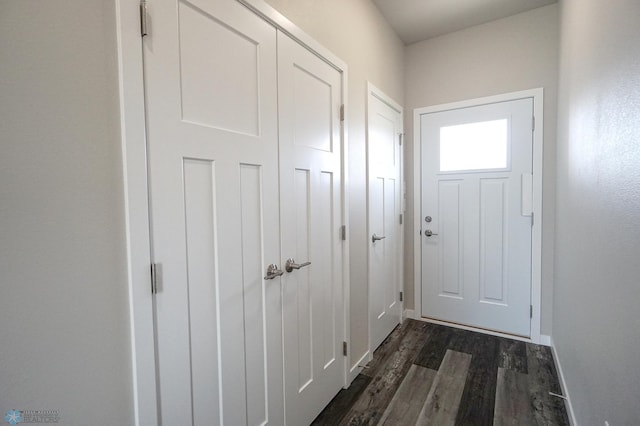 doorway featuring dark wood-type flooring