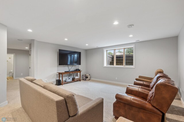 living room with light colored carpet