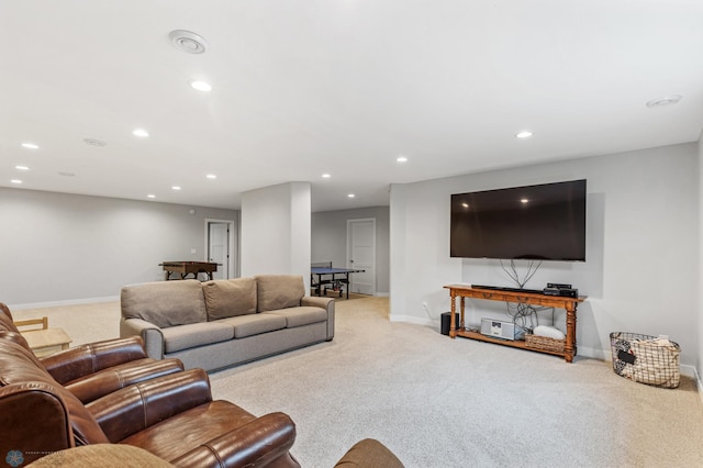 living room with light colored carpet