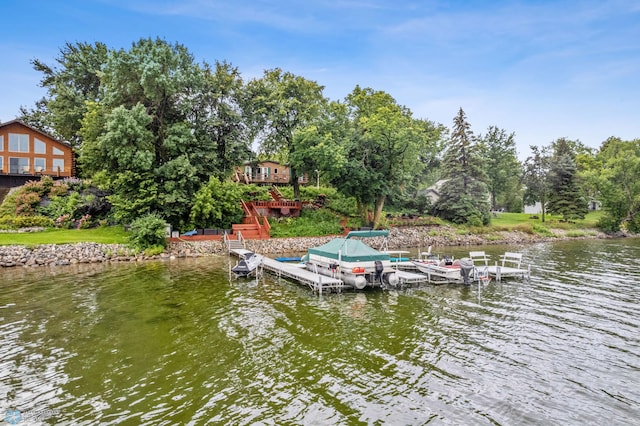 view of dock with a water view