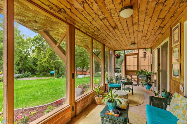 sunroom / solarium with wood ceiling