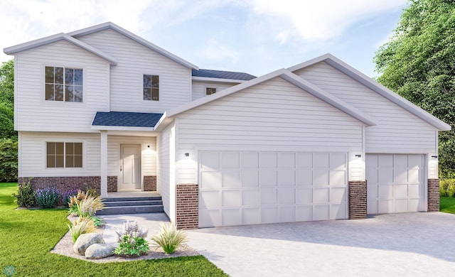 view of front of house featuring a garage and a front lawn