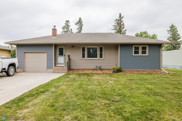 ranch-style house with a garage and a front yard