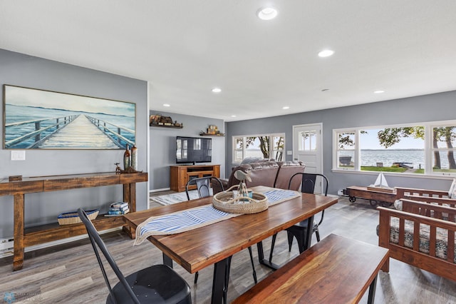 dining area with wood-type flooring