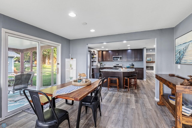 dining space with light wood-type flooring