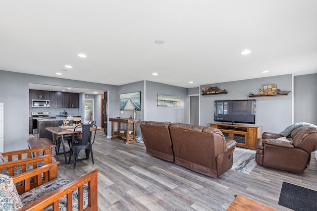 living room with light hardwood / wood-style flooring