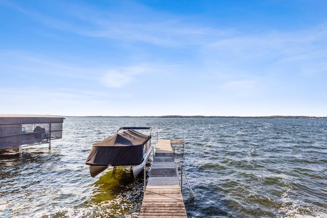 view of dock with a water view