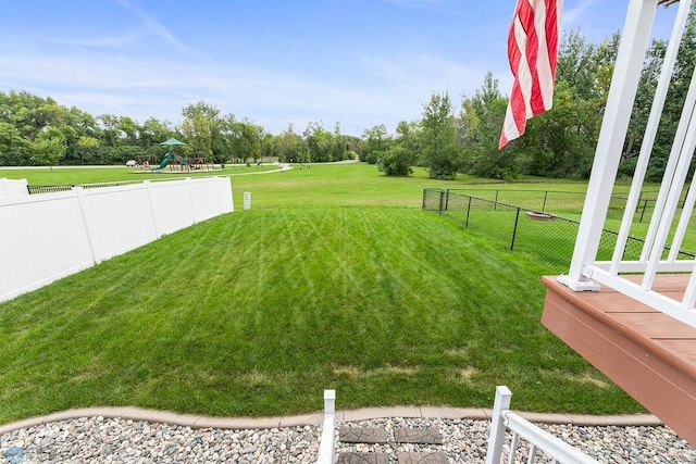 view of yard with a playground