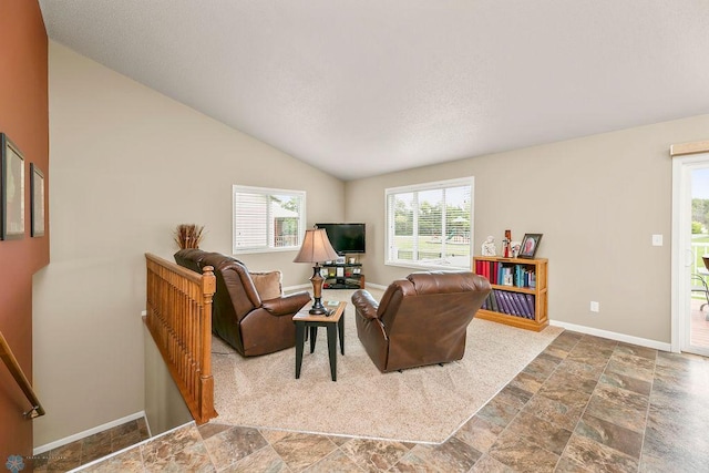 living room featuring vaulted ceiling