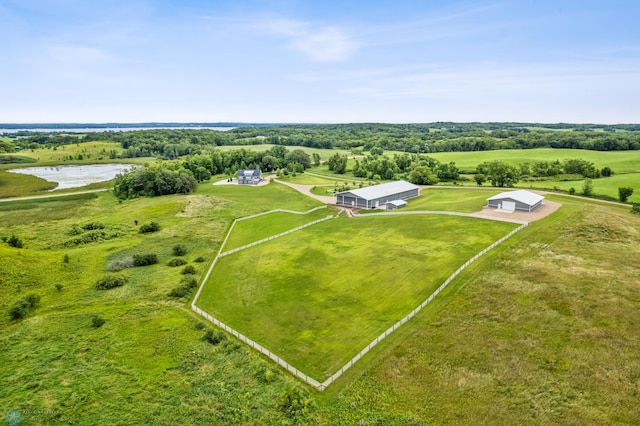 aerial view with a water view and a rural view