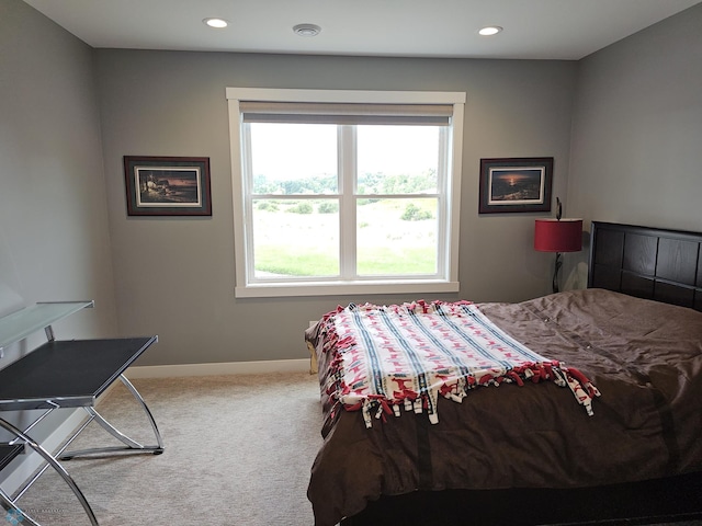 bedroom featuring multiple windows and carpet flooring