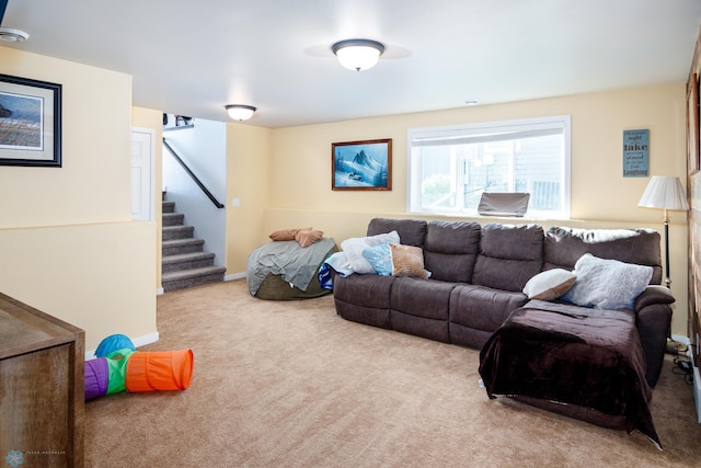 living room with light carpet