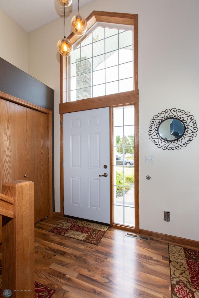 foyer with dark hardwood / wood-style floors