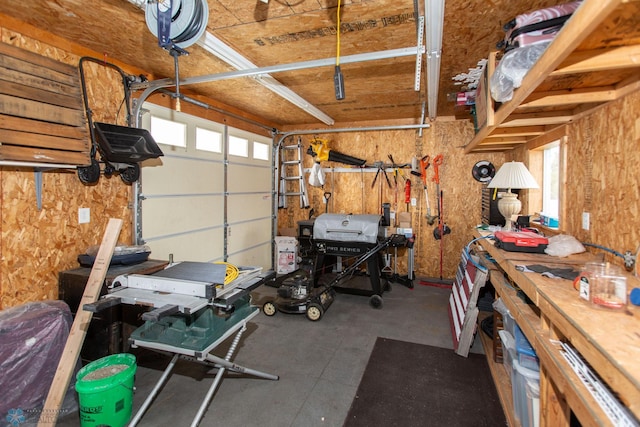 garage featuring a workshop area