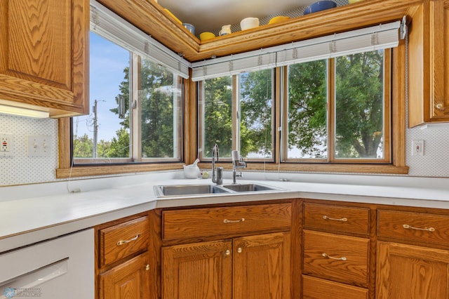 kitchen featuring a wealth of natural light, dishwasher, and sink