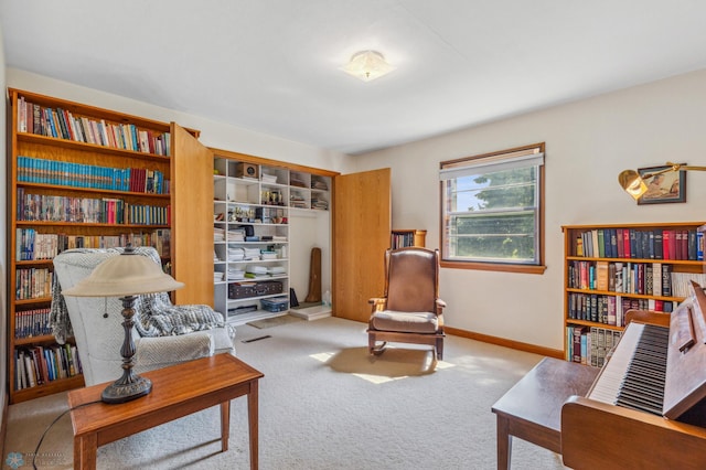 living area with light carpet