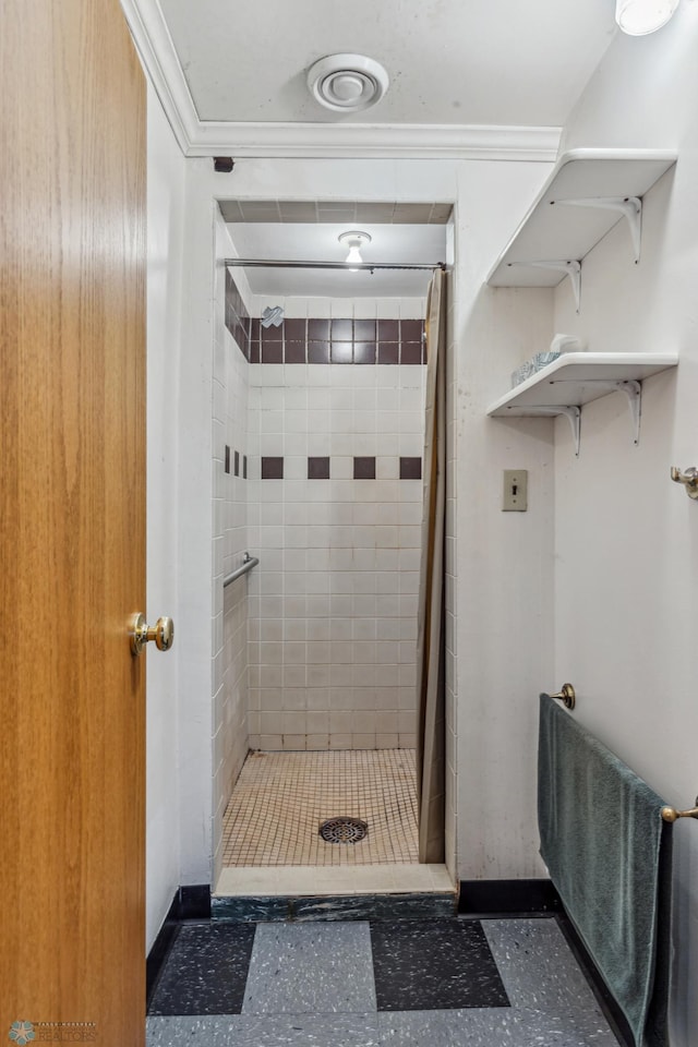 bathroom with a shower with shower curtain