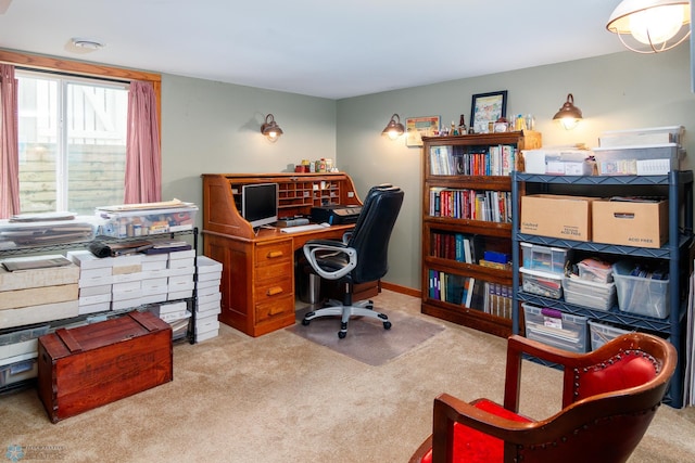 view of carpeted home office