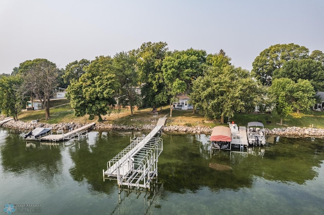 dock area featuring a water view