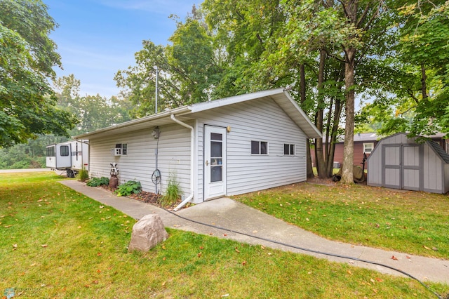 garage with a lawn