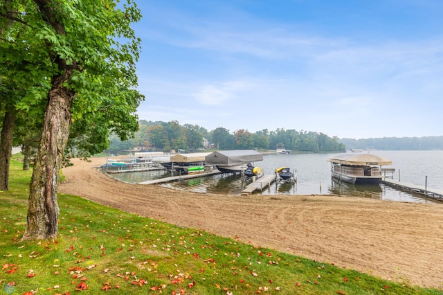 view of dock with a water view