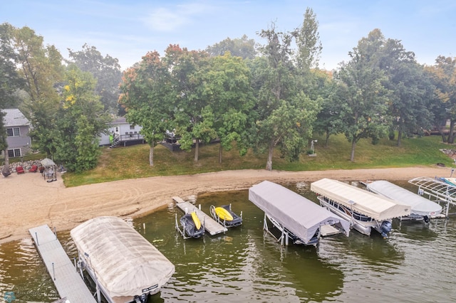 view of dock with a water view