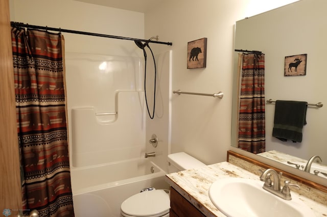 full bathroom featuring vanity, toilet, and shower / bath combo with shower curtain