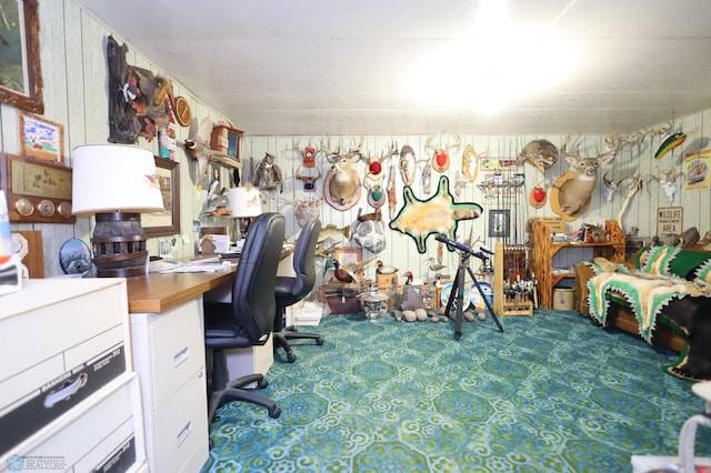 view of carpeted home office