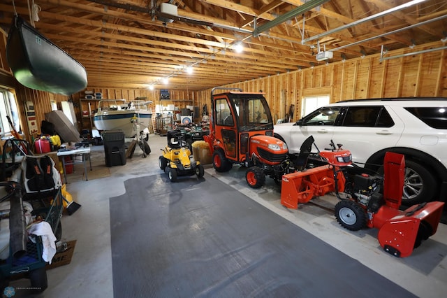 garage with a garage door opener