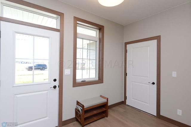 doorway with a healthy amount of sunlight and light wood-type flooring