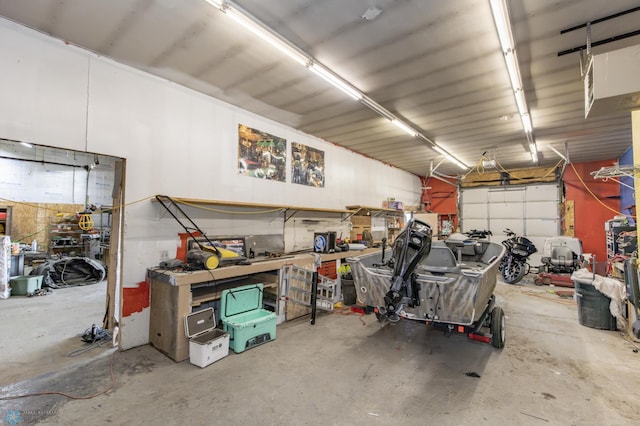 garage featuring a workshop area