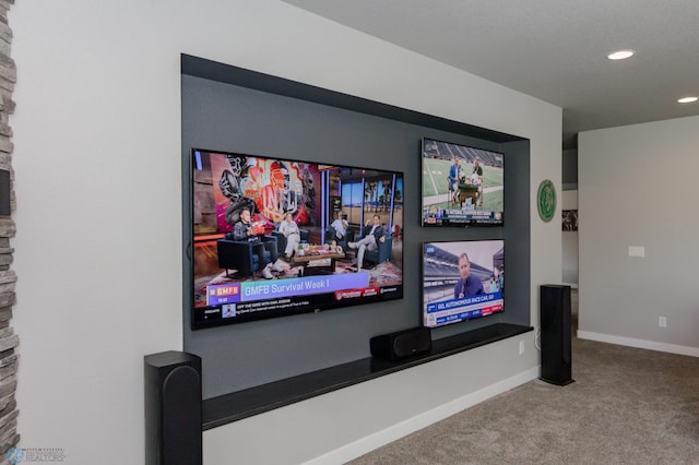 home theater room featuring carpet floors