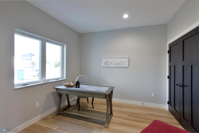 office space featuring light hardwood / wood-style floors