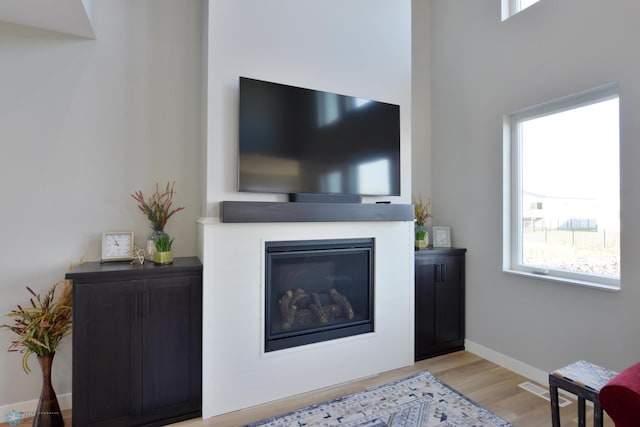 living room with light hardwood / wood-style floors