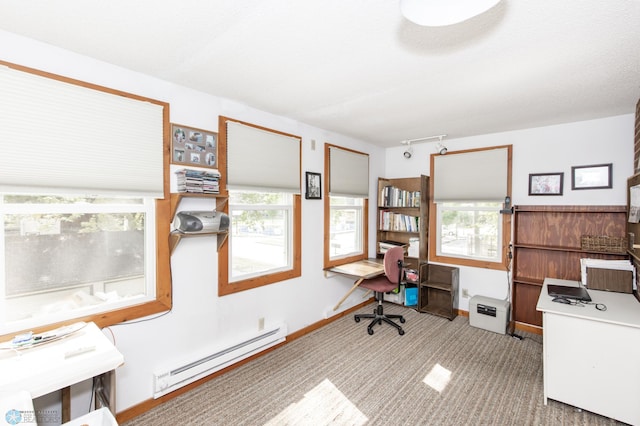 office area featuring a baseboard radiator