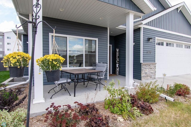 view of patio / terrace with a garage