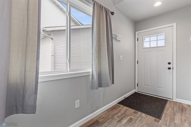 foyer featuring wood-type flooring and plenty of natural light