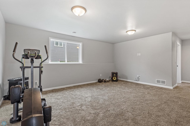 exercise room featuring carpet flooring