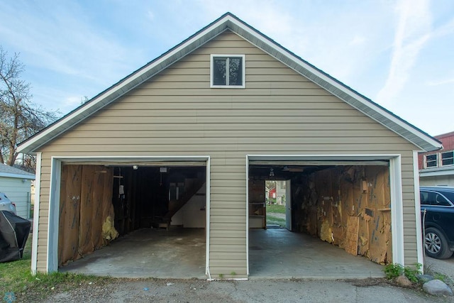 garage with wood walls