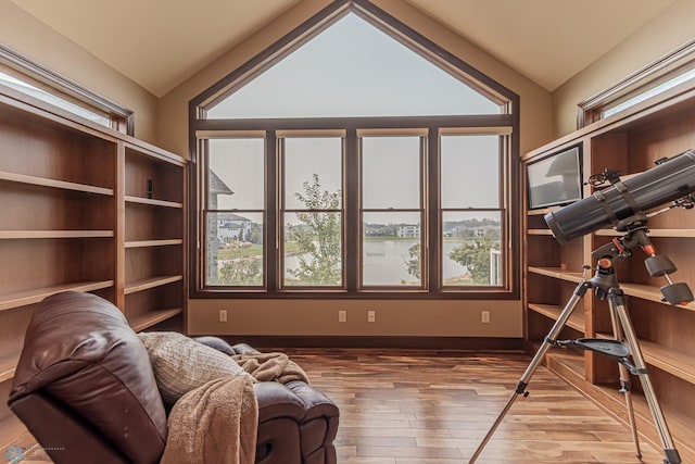 interior space featuring lofted ceiling and hardwood / wood-style flooring