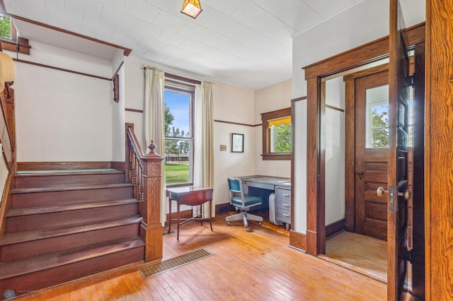 foyer entrance with wood-type flooring