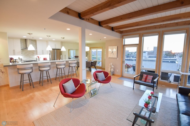 living room with light hardwood / wood-style floors and a wealth of natural light